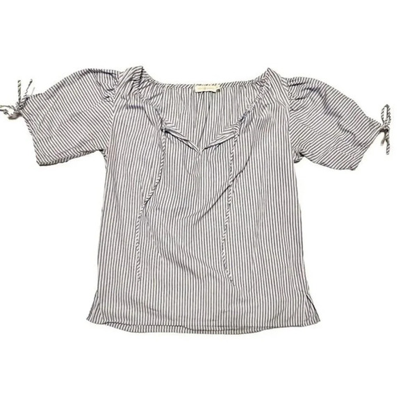 MED Tory Burch Ariana Short Puff Sleeve Blouse with Ties Blue Ombre Stripes - Picture 3 of 7